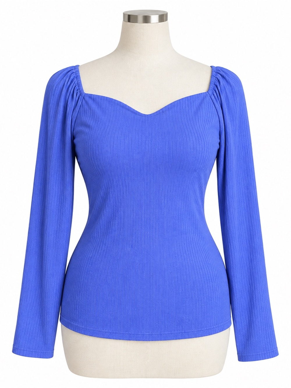 Kaileigh Women's blue ribbed knit long sleeve top Size Large NWOT